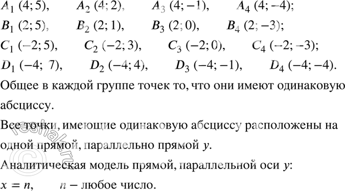 Изображение Найдите координаты точек, изображённых на рис. 4. Что общего в записи координат каждой группы точек? Как расположены на координатной плоскости все точки, имеющие...