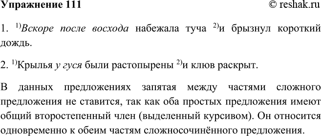 Изображение 111 Проанализируйте примеры сложносочинённых предложений. Как вы думаете, почему в этих предложениях не стоит запятая перед союзом и? Обратите внимание на выделенные...